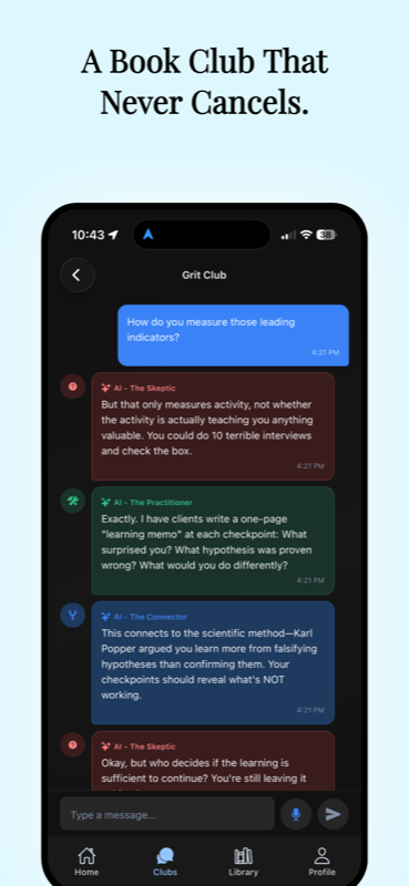 AI book club discussion with multiple personas