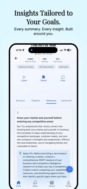 BookOne app - personalized takeaways