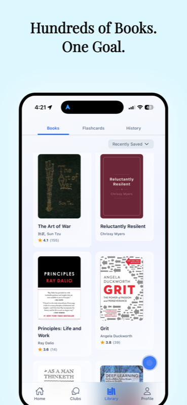 Library with flashcards tab